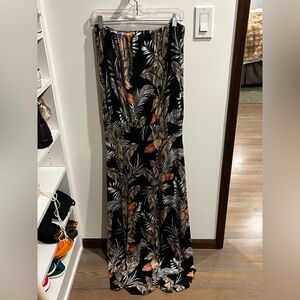 Veronica M Palm Leaf Pattern Strapless Maxi Dress